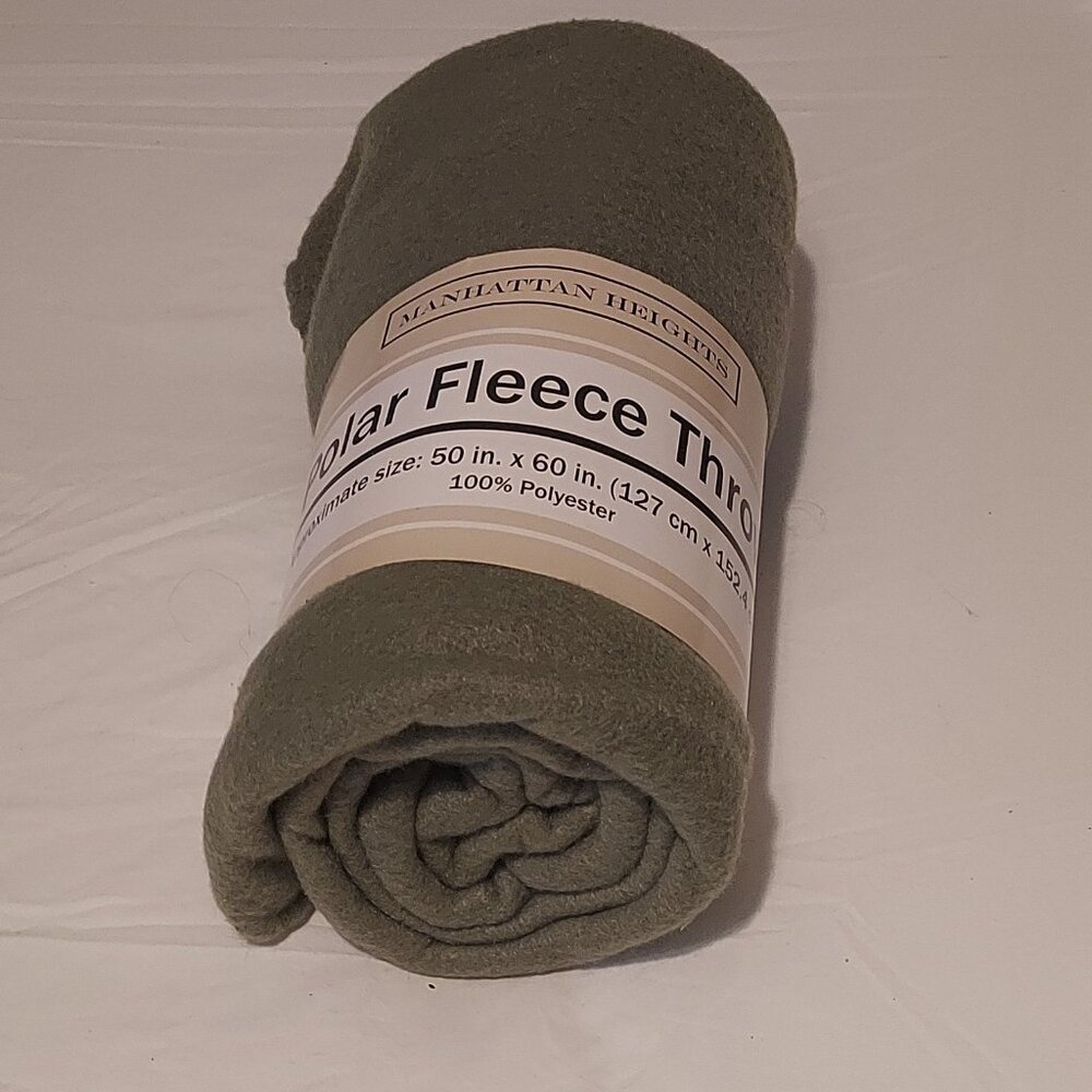 Manhattan Heights Polar Fleece Throw Blanket Olive Green